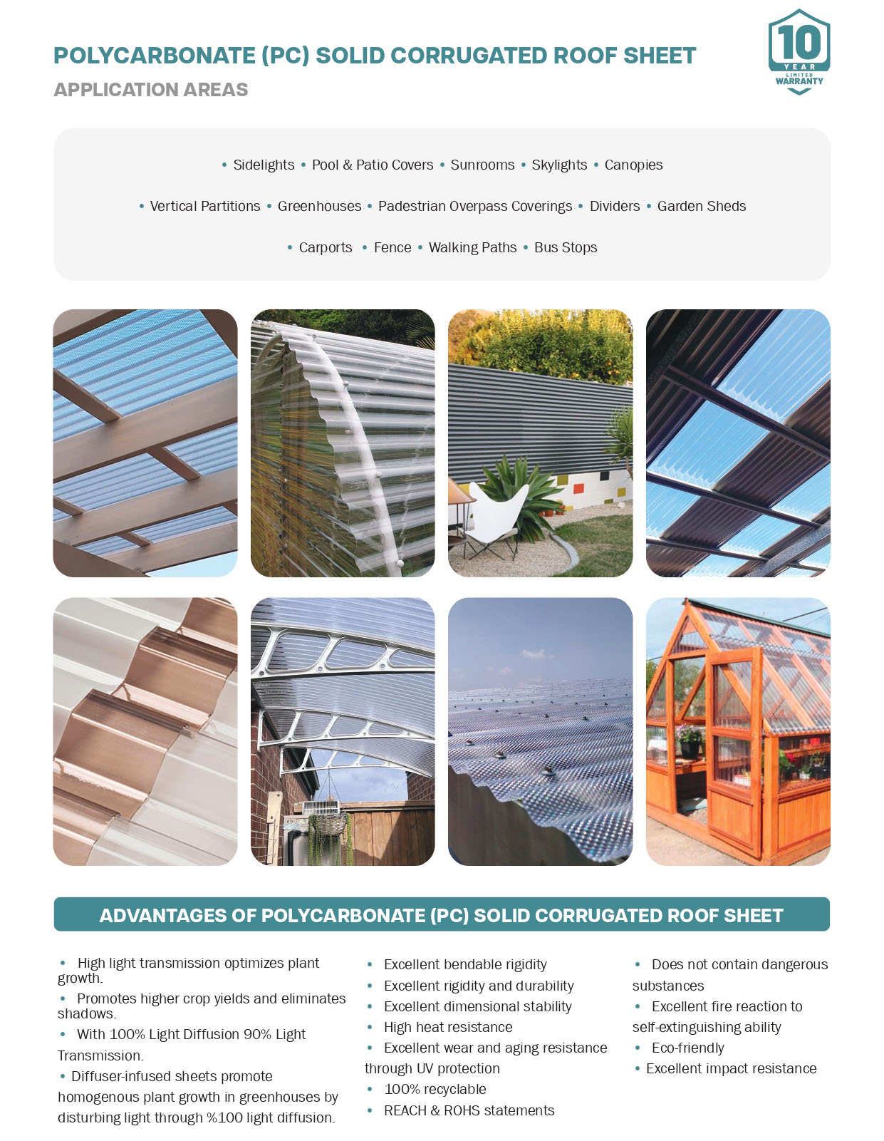 Polycarbonate (PC) Solid Corrugated Roof Sheets